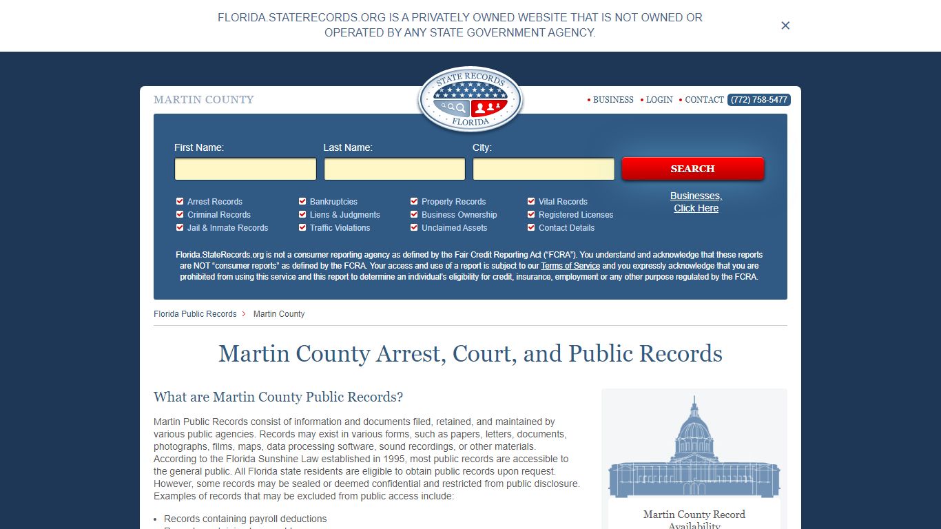 Martin County Arrest, Court, and Public Records